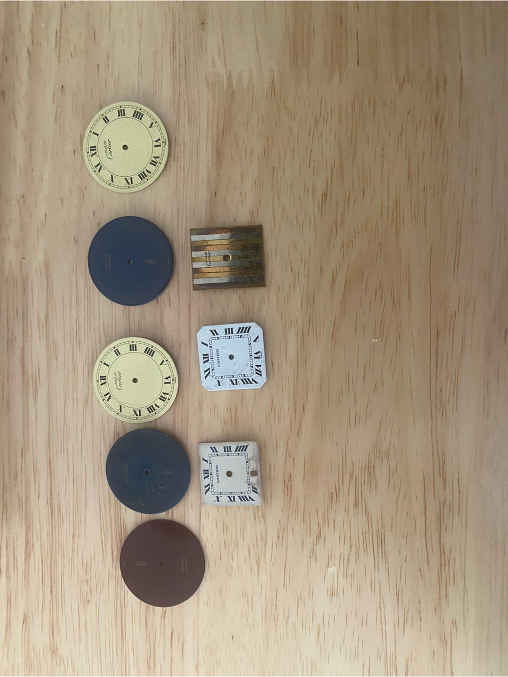 Cartier Assorted Vintage Watch Dials and Parts - Black, Ivory, Brown, Brass